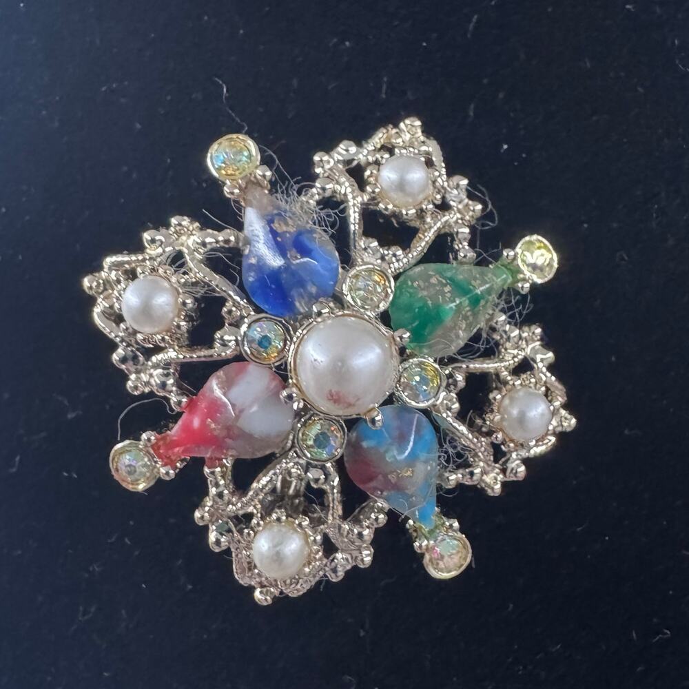 VTG Women’s Signed Sarah Coventry Brooch Pin Galaxy Confetti Rhinestones